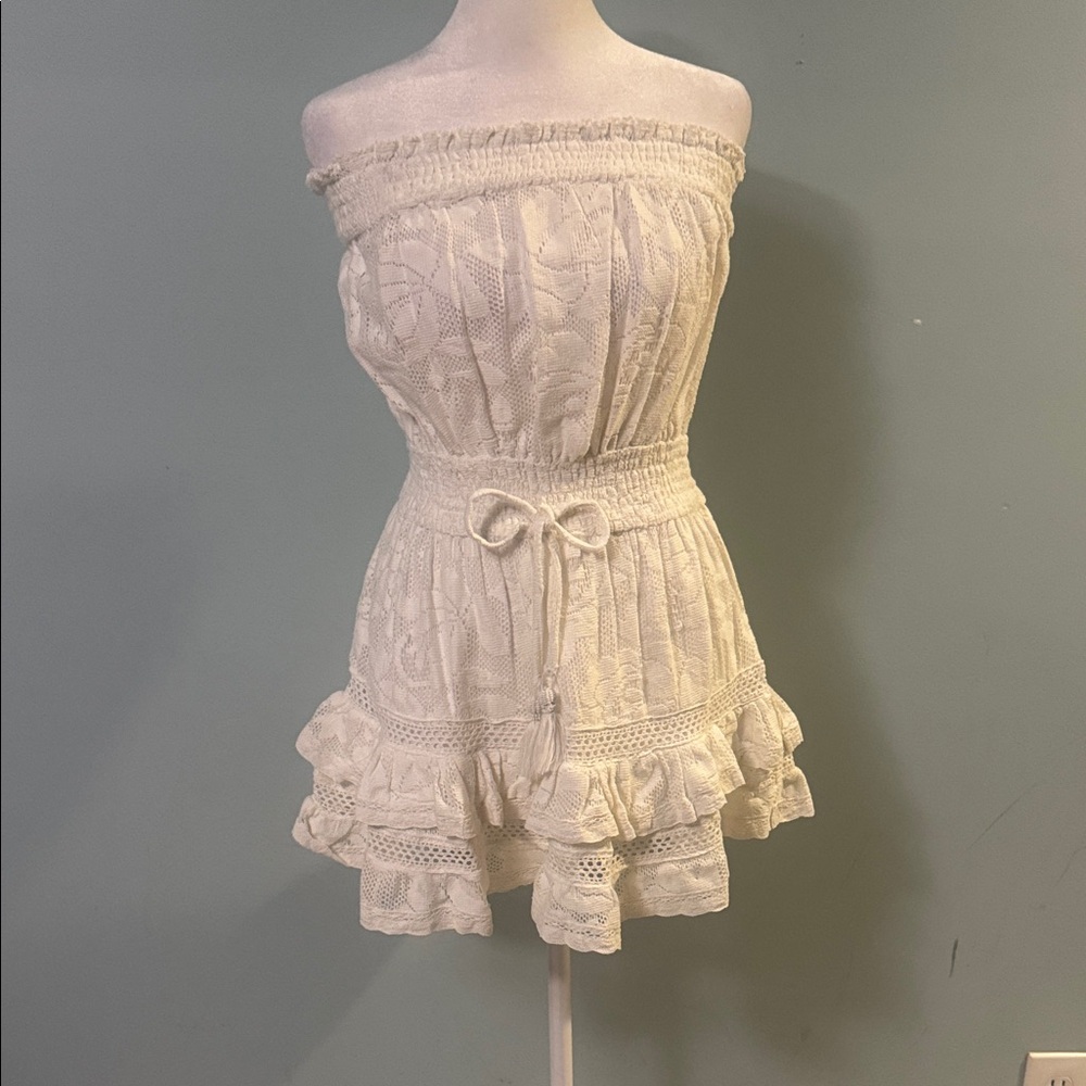 Surf Gypsy White Embellished Mini Dress or Swimsuit Coverup - size small